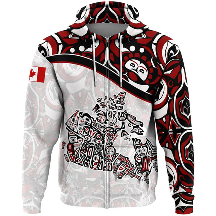 Canada Pacific Northwest 3D Printed Zipper Hoodie Haida Art Style Clothing Gifts For Canadian