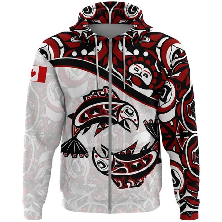 Canada Fishs Haida Art Zipper Hoodie 3D Printed Pacific Northwest Style Hoodie Clothing