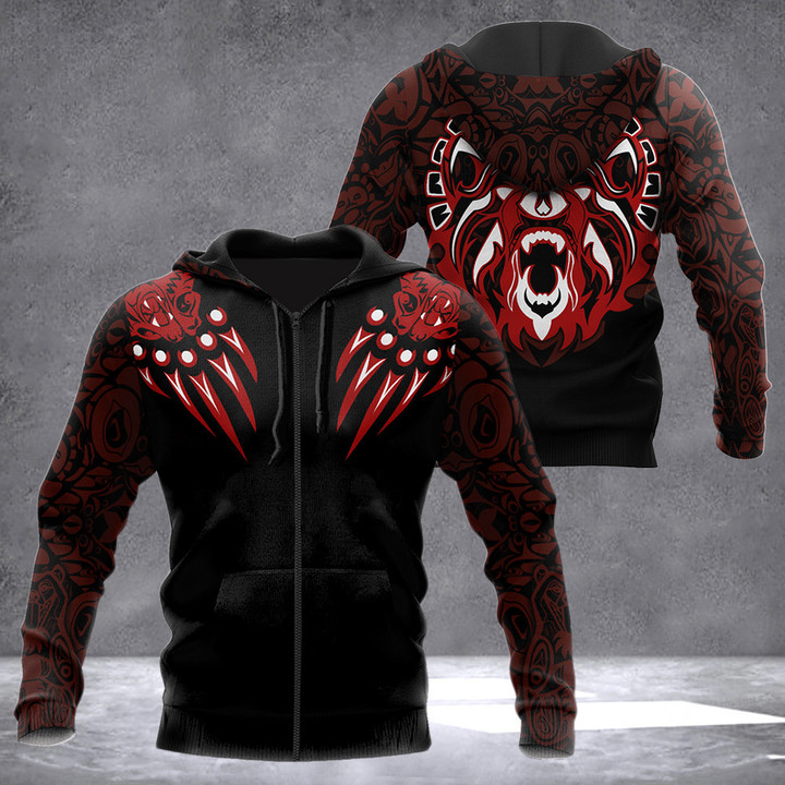 The Bear Mato Northwest Pacific Haida Art Style Zipper Hoodie 3D Clothing