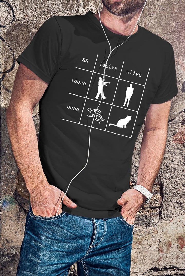 Cat Boolean Logic Alive Dead T-Shirt Funny Programmer Cat Shirt Gifts