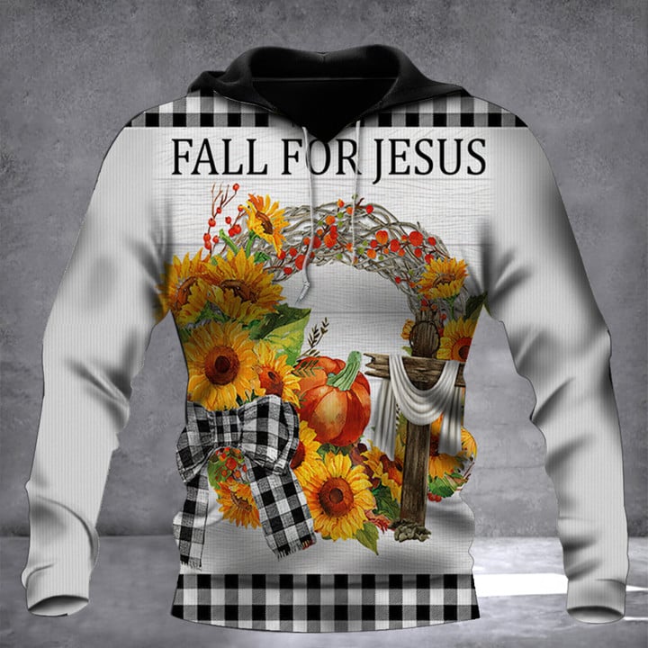 Sunflowers Wreath Fall For Jesus Hoodie Autumn Welcome Christian Clothes Gifts For Thanksgiving
