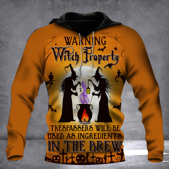 Warning Witch Property Trespassers Will Be Used Hoodie 2022 Halloween Funny Quotes Hoodie Gift