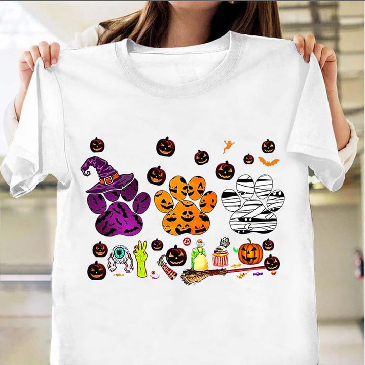 Dog Paw Halloween T-Shirt Pumpkin Dog Lover Shirt Cute Halloween Gift Ideas