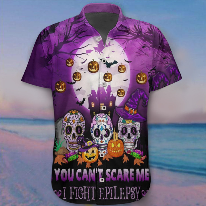 You Can't Scare Me I Fight Epilepsy Hawaii Shirt Epilepsy Awareness Halloween Horror Shirts