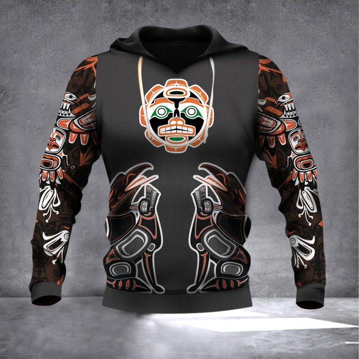 Ravens And Wolf Pacific Northwest 3D Printed Hoodie Animals Haida Art Style Clothing
