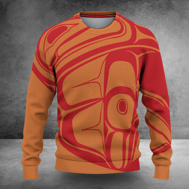 Haida Art Style Pacific Northwest Sweatshirt Orange Clothing