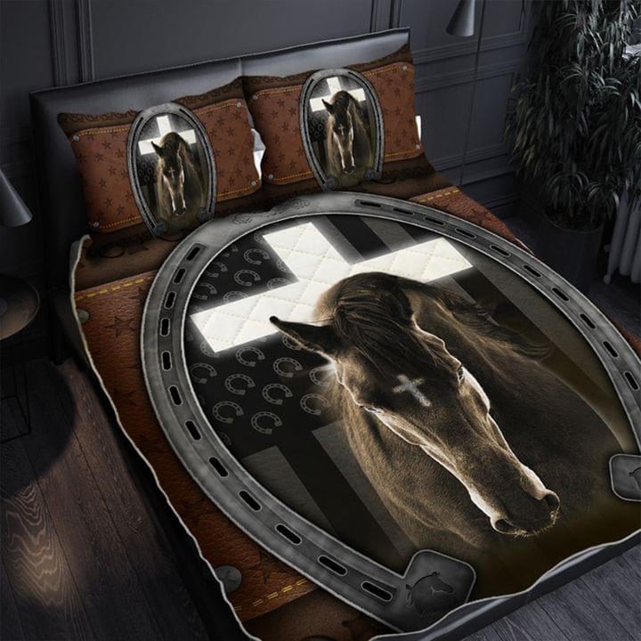 Horse Quilt Bedding Set Jesus And Black Horse Christian Bedroom Decor