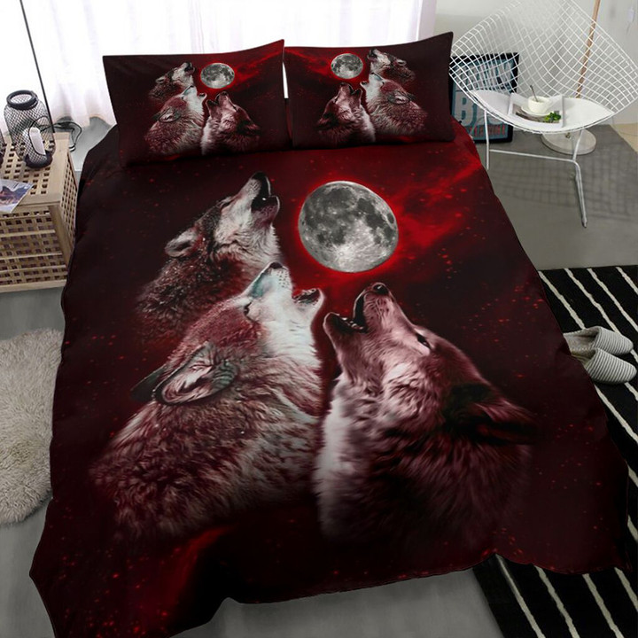 Three Wolves Howling Bedding Sets Wolf Spirit Merch Best Bedroom Decoration