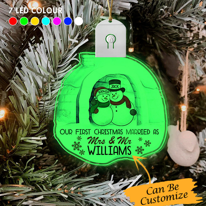 Personalized Our First Christmas Married As Mr And Mrs Led Ornaments 2022 Xmas Decor