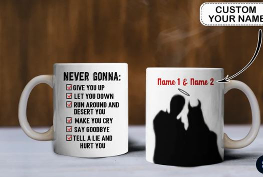 Personalized Devil Couple Never Gonna Give You Up Let You Down Mug Inspire Quotes Coffee Mugs