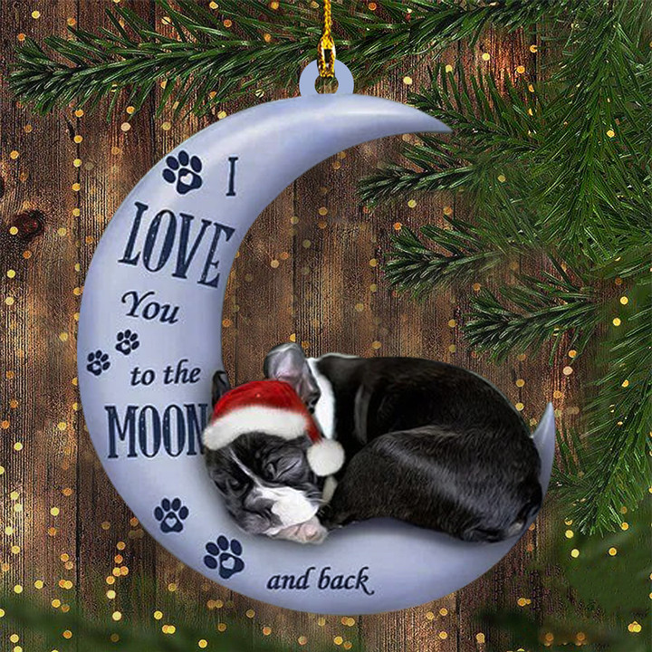 Boston Terrier Christmas Ornament I Love You To The Moon And Back Boston Terrier Gift Items