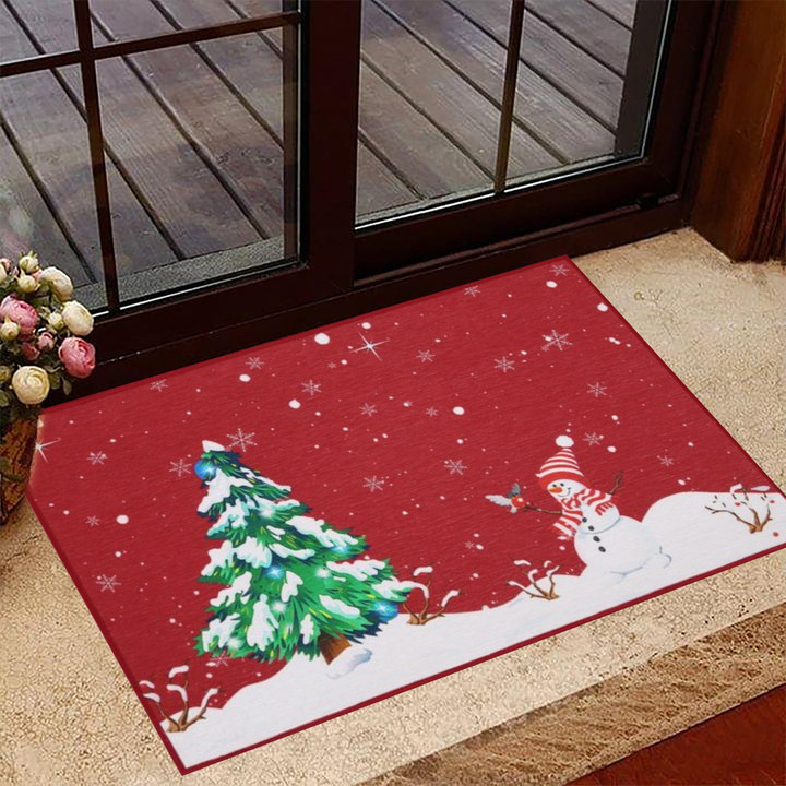 Happy Holidays Doormat Winter Snowman Snowflake Xmas Doormat For Front Door