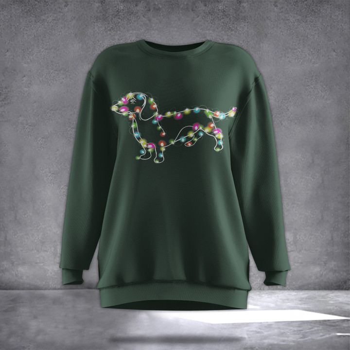 Dachshund Dog With Christmas Light Sweatshirt Merry Xmas Pet Clothing Gift For Dog Lovers