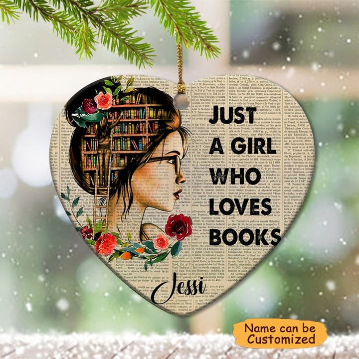 Personalized Book Lovers Heart Ornament 2022 Christmas Just A Girl Who Loves Books