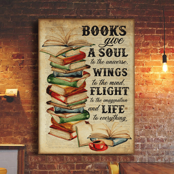 Book Lovers Poster Books Give A Soul To The Universe Wings To The Mind Flight Vintage Poster