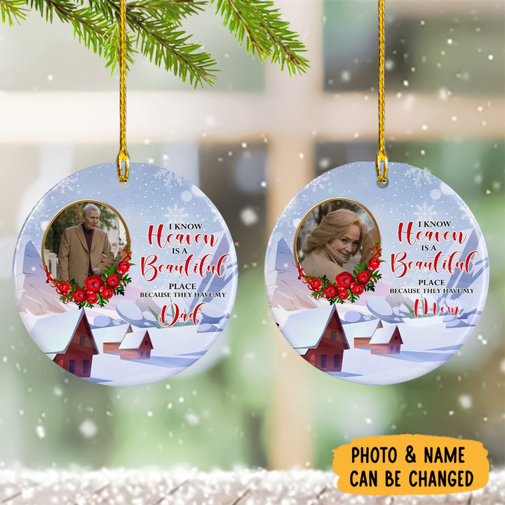 Personalized Photo Christmas In Heaven Ornament 2022 I Know Heaven Is A Beautiful Place