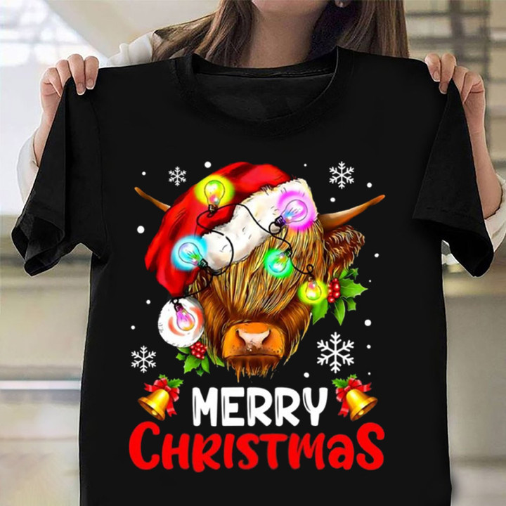 Highland Cow Shirt Highland Cattle Merry Christmas T-Shirt Gifts For Sibling