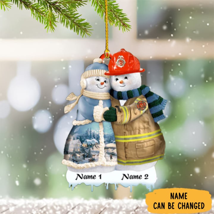 Personalized Snowman Couple Firefighter Ornament Christmas Ornaments Firefighter 2022