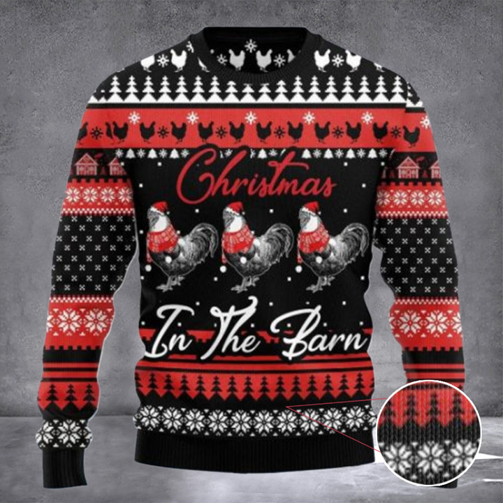 Chicken Christmas In The Barn Ugly Christmas Sweater Xmas Life Ugly Sweater Clothing