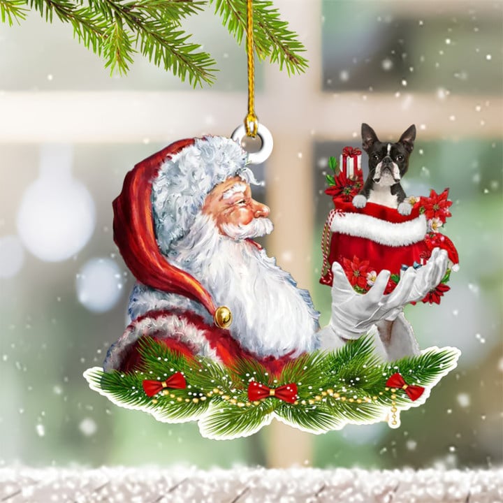 Santa Boston Terrier Christmas Ornament 2022 Boston Terrier Ornament Decor Gifts