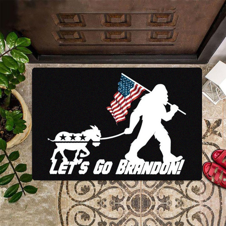 Bigfoot With Goat Let's Go Brandon Doormat Republican Let's Go Brandon Merchandise
