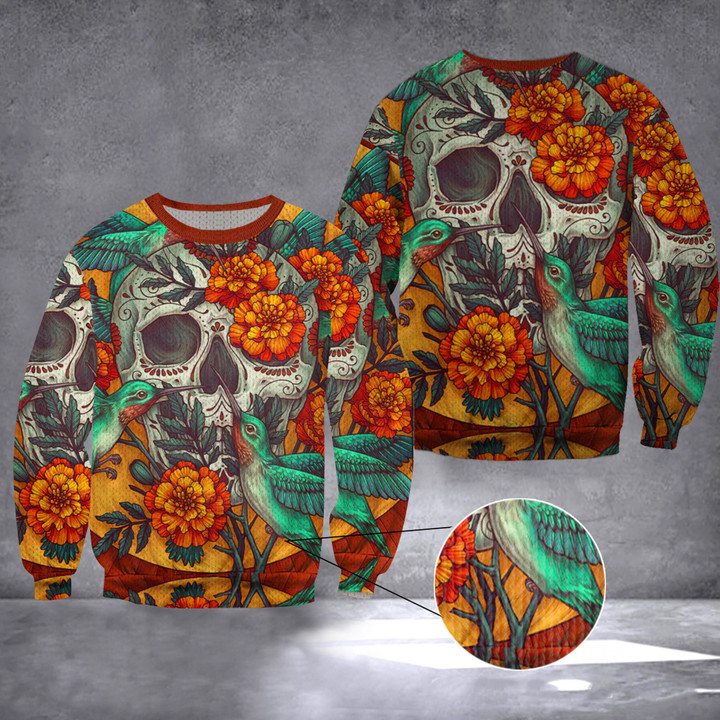 Hummingbird Skull Floral Skull Sweater Mens Womens Christmas Sweater Best 2022 Gifts