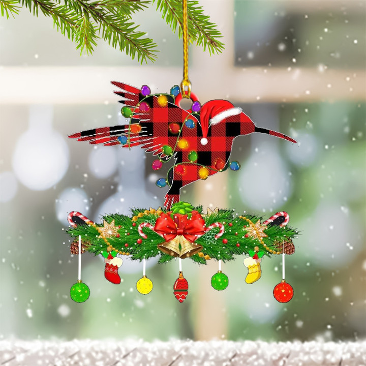 Family Matching Red Buffalo Plaid Hummingbird Christmas Hummingbird Christmas Ornament