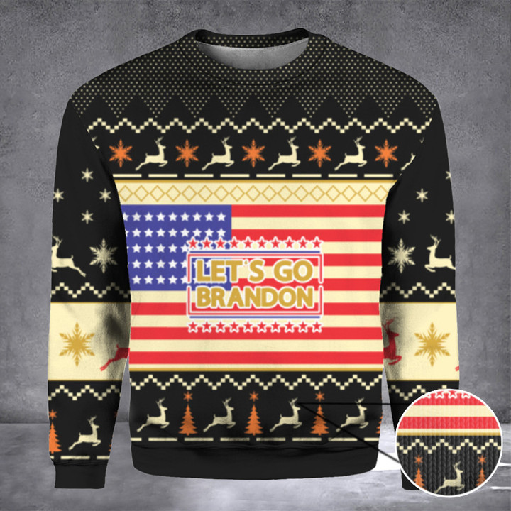 Let’s Go Brandon Ugly Christmas Sweater Pro Donald Trump FJB Clothing