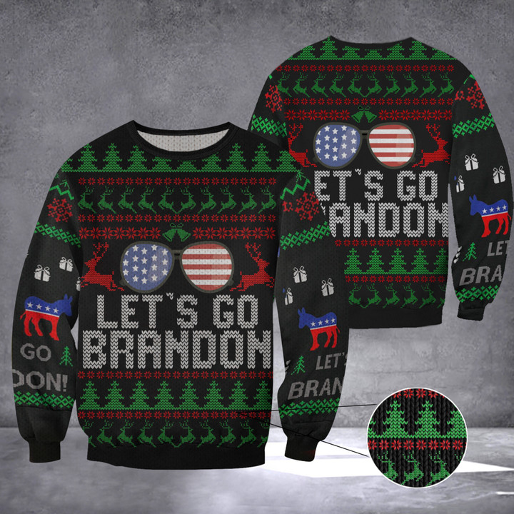 FJB Lets Go Brandon Ugly Christmas Sweater Donald Trump Running 2024 Clothing