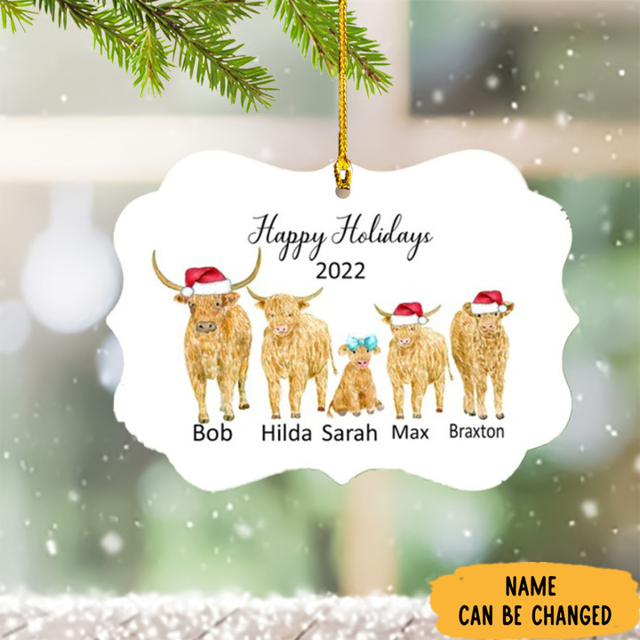 Personalized Cow Family Christmas Ornament Family Christmas Tree Ornaments Happy Holiday 2022