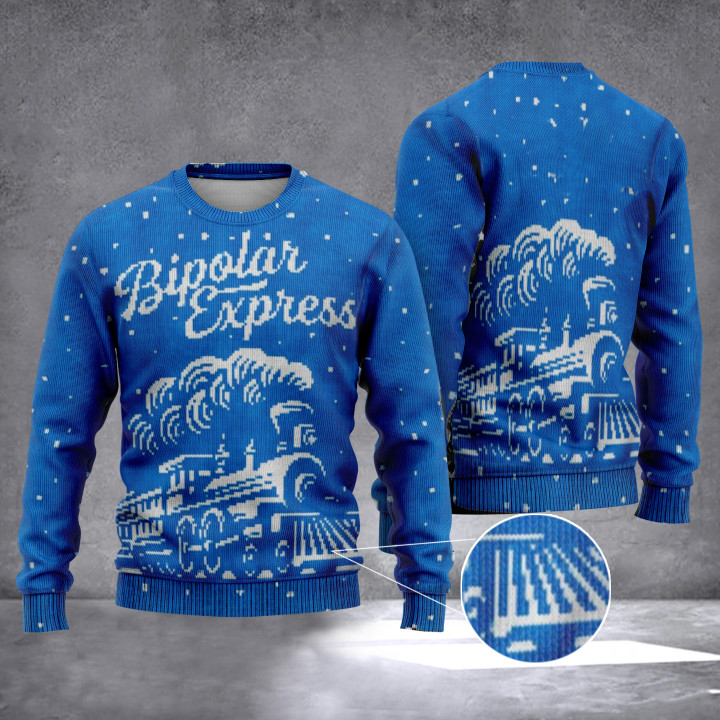 Bipolar Express Sweater Train Bipolar Express Ugly Christmas Sweater For Men Women