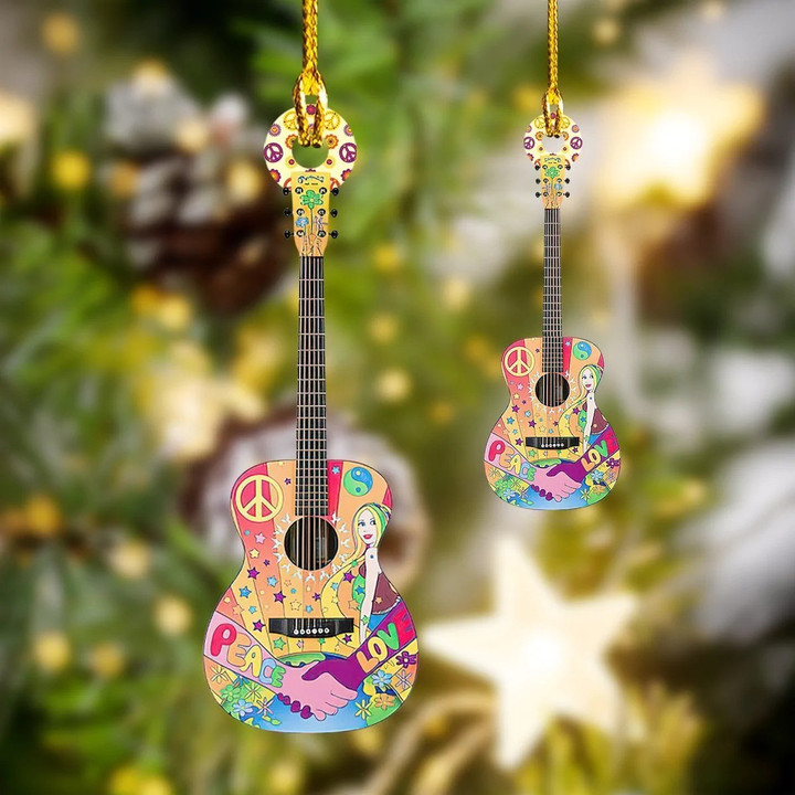 Hippie Guitar Christmas Ornament Guitar Player Ornament Best Gifts For 2022