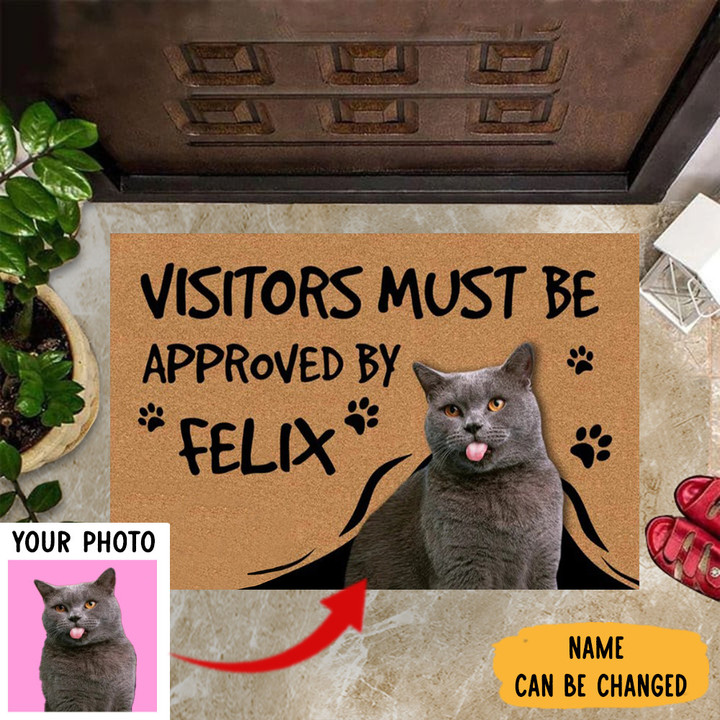 Personalized Photo Cat Visitors Must Be Approved By Doormat Funny Cat Welcome Mats