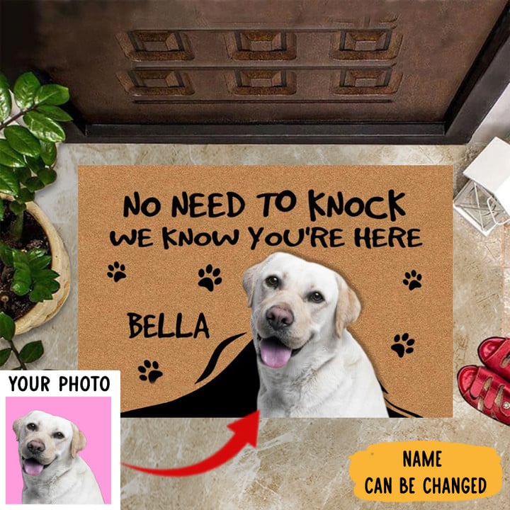 Personalized Photo Dog No Need To Knock We Know You're Here Doormat Funny Front Door Mats