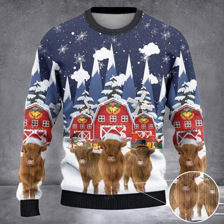 Highland Cow Ugly Christmas Sweater 2022 Xmas Farm Animal Clothing Cow Lovers Gifts