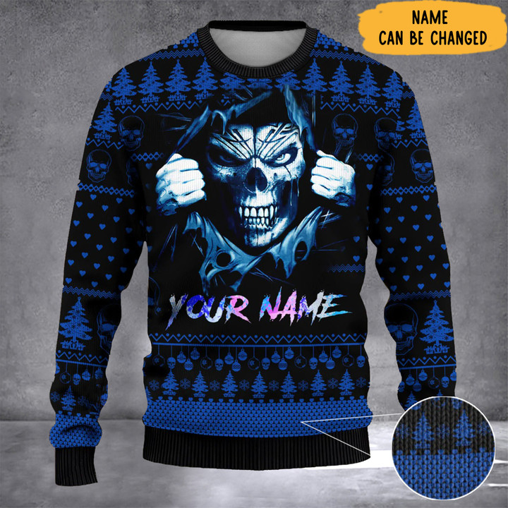 Personalized Skull Ugly Christmas Sweater Scary Christmas Sweaters Gift For Boyfriend