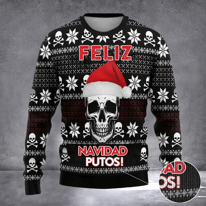 Skull Santa Feliz Navidad Putos Ugly Christmas Sweater Feliz Navidad Santa Skull Sweater 2022