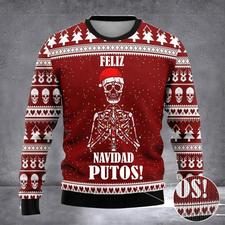 Feliz Navidad Putos Ugly Christmas Sweater Funny Skeleton Ugly Xmas Sweater Men Women