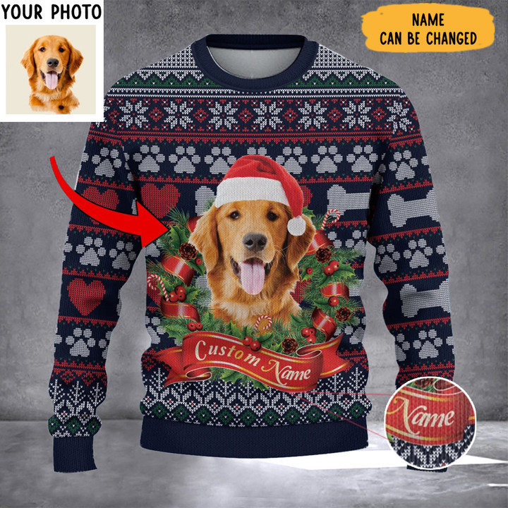 Custom Photo Golden Retriever Ugly Christmas Sweater 2022 Xmas Sweater With Picture Of Your Dog