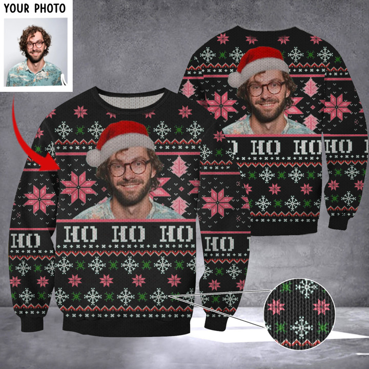 Personalized Photo Ugly Christmas Sweater Ho Ho Ho Custom Holiday Sweater Gift For Friends