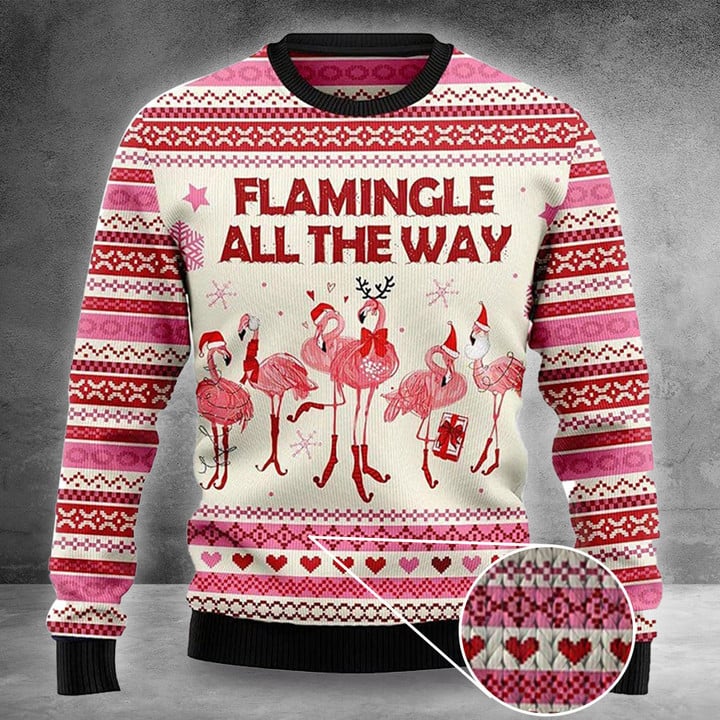 Flamingo Ugly Christmas Sweater Flamingo All The Way Sweater Gifts For Girlfriend