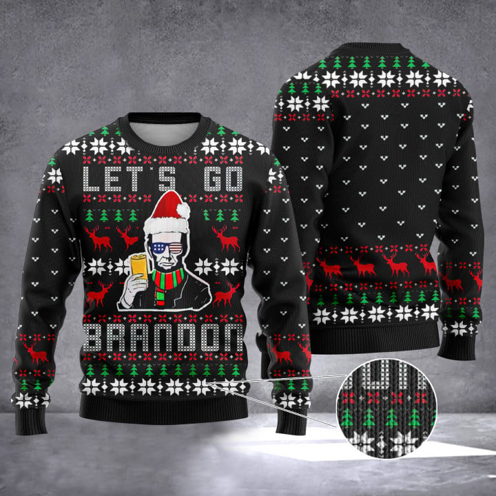 Abraham Let's Go Brandon Ugly Xmas Sweater FJB Christmas Sweater Merch