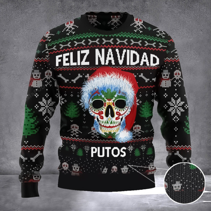 Feliz Navidad Putos Sweater Feliz Navidad Skull Ugly Christmas Sweater 2022