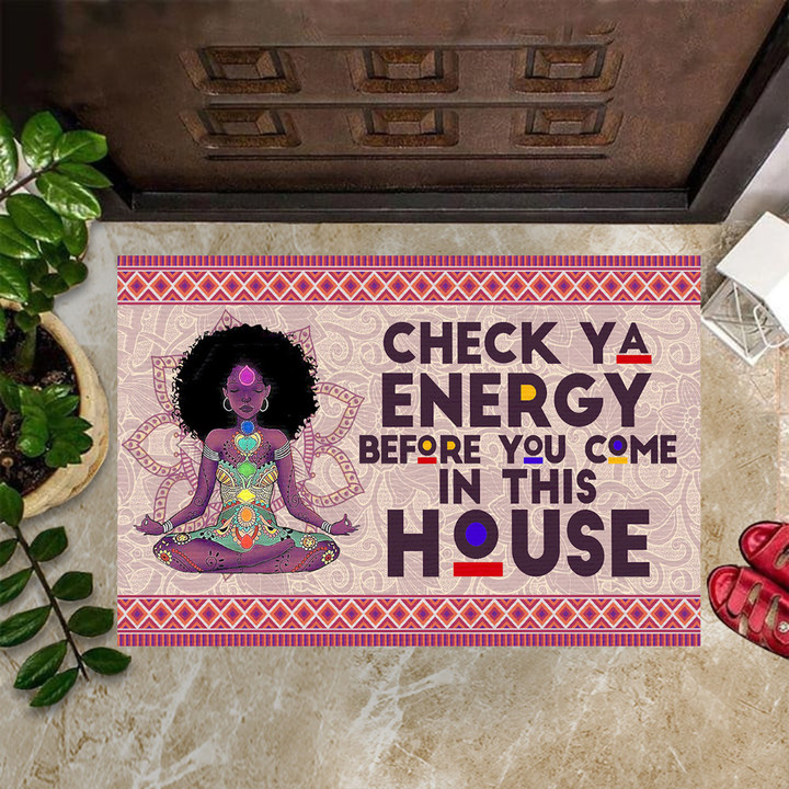 Afro Yoga Check Ya Energy Before You Come in This House Doormat Funny Front Door Mats