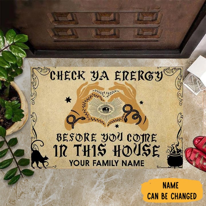 Custom Occult Eyes Check Ya Energy Before You Come In This House Doormat Funny Front Porch Mats