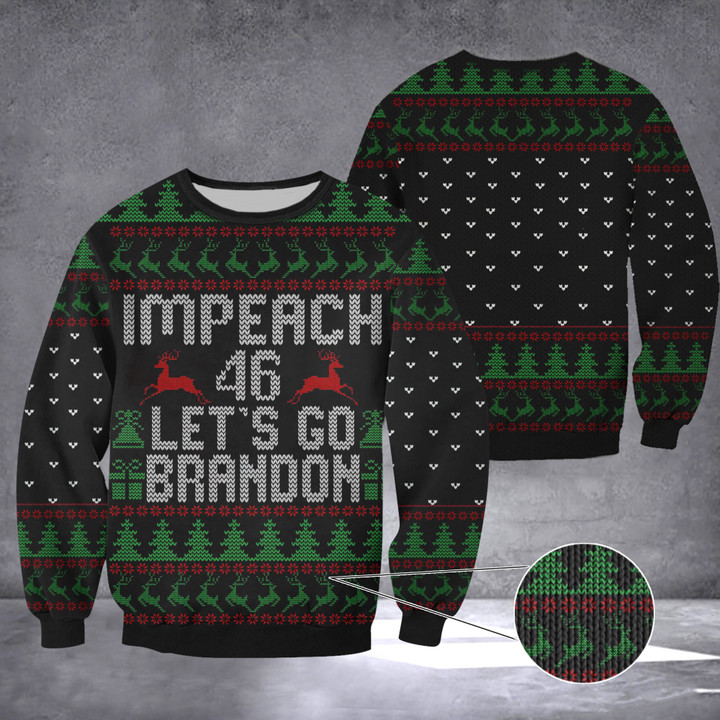 Impeach 46 Let's Go Brandon Ugly Christmas Sweater Donald Trump 2024 FJB Sweater