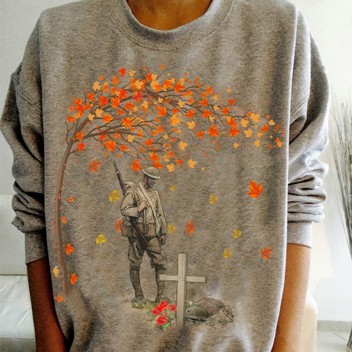 Soldier Poppy Fall Sweatshirt Remembrance Day Patriotic Clothing Gifts For Men Women