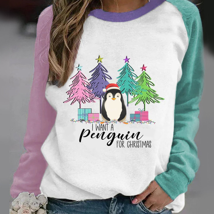 I Want A Penguin For Christmas Long Sleeve 2022 Xmas Cute Clothing Gifts For Penguin Lovers