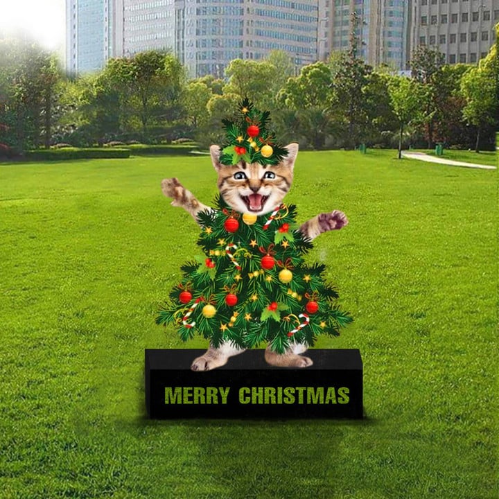 Cat Merry Christmas Yard Sign Cat Owner Christmas Lawn Decorations