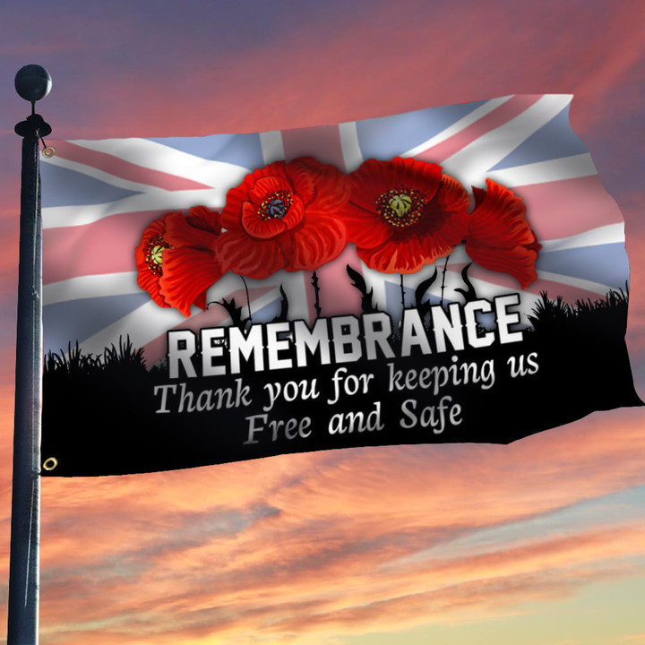 Veterans Poppy UK Flag Remembrance Thank You For Keeping Us Free And Safe Flag Inside Outside
